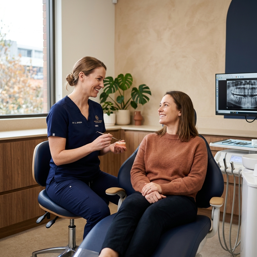 A Lumina dentist in consultation with a patient in the treatment room