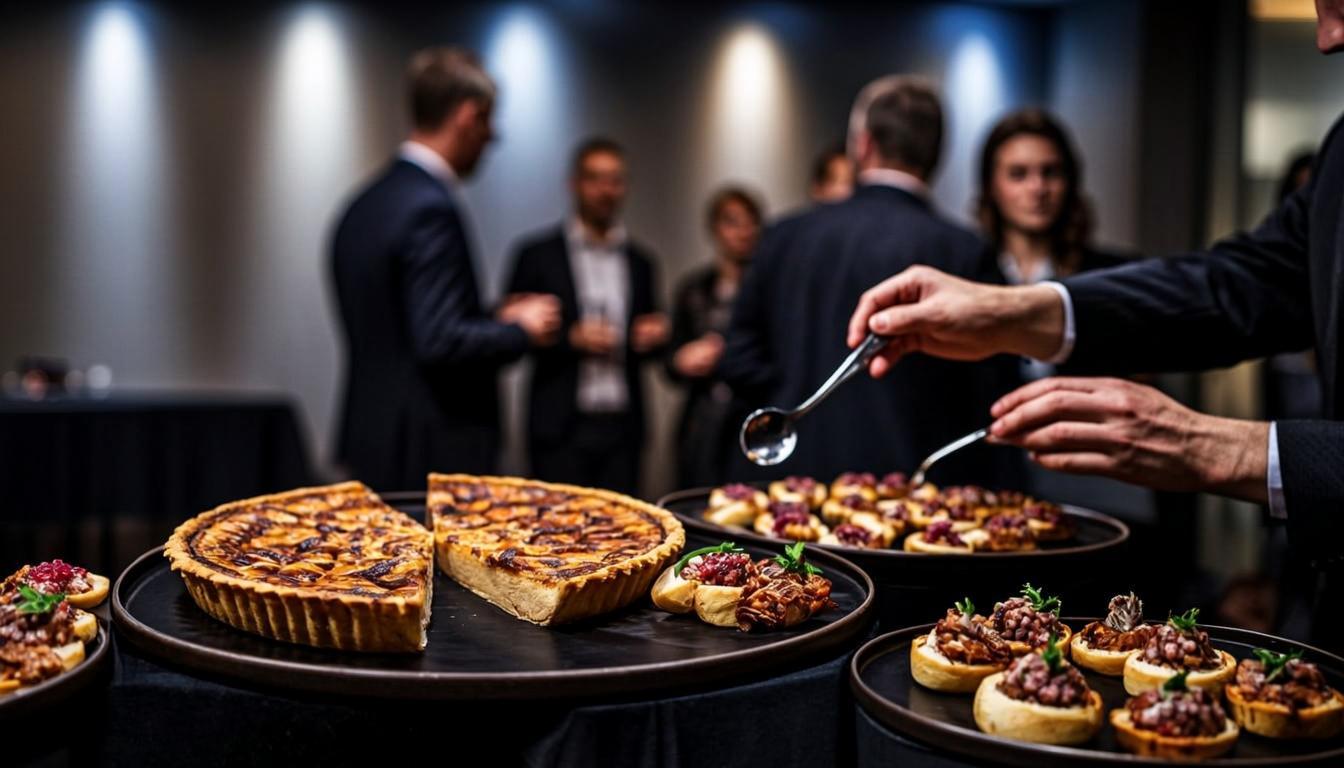 Sleek corporate event with modern canapés and professional service