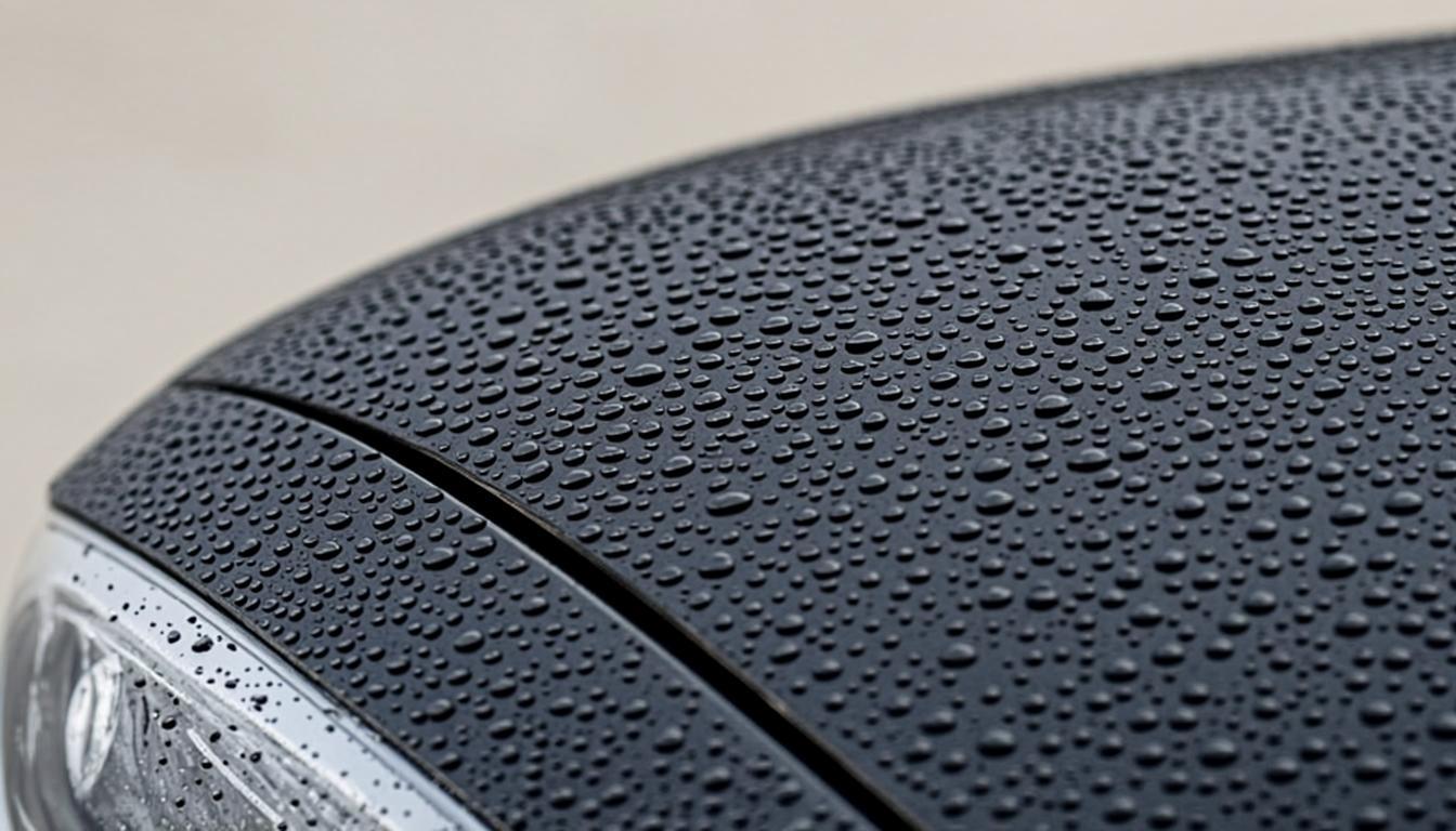 Water beading tightly on a freshly ceramic-coated panel