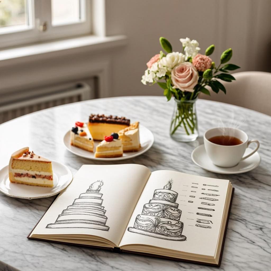 Custom cake consultation at Maison Dorée — pastry chef discussing design with a client