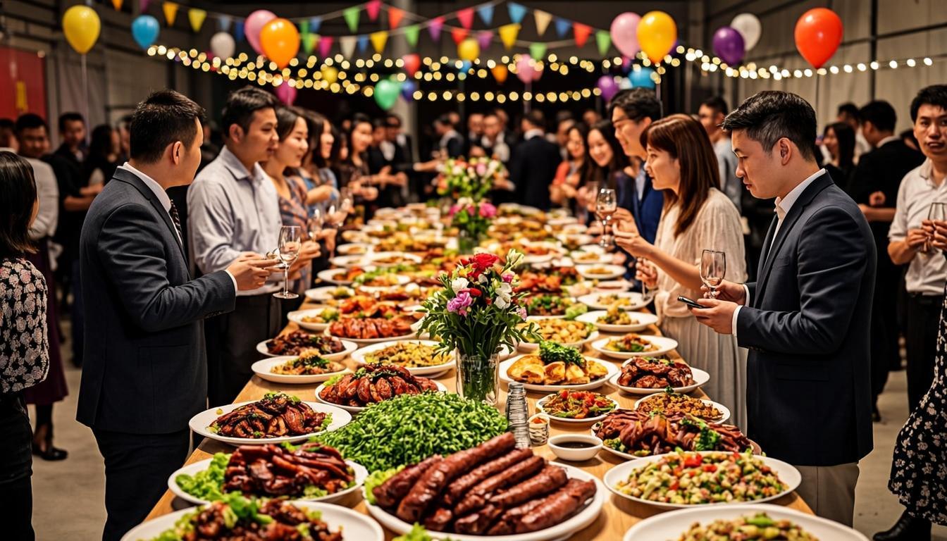 Vibrant cultural celebration with diverse international cuisine
