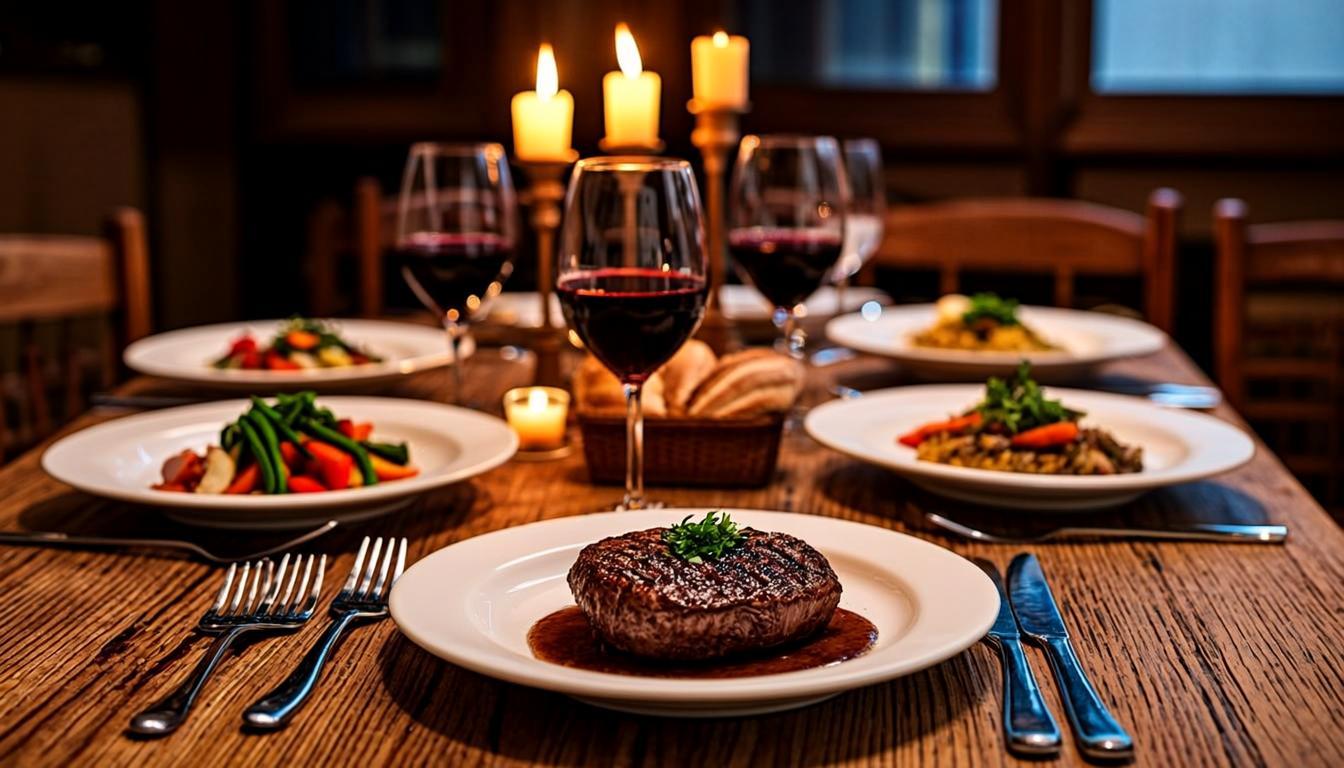 Intimate candlelit private dinner with gourmet plating and wine
