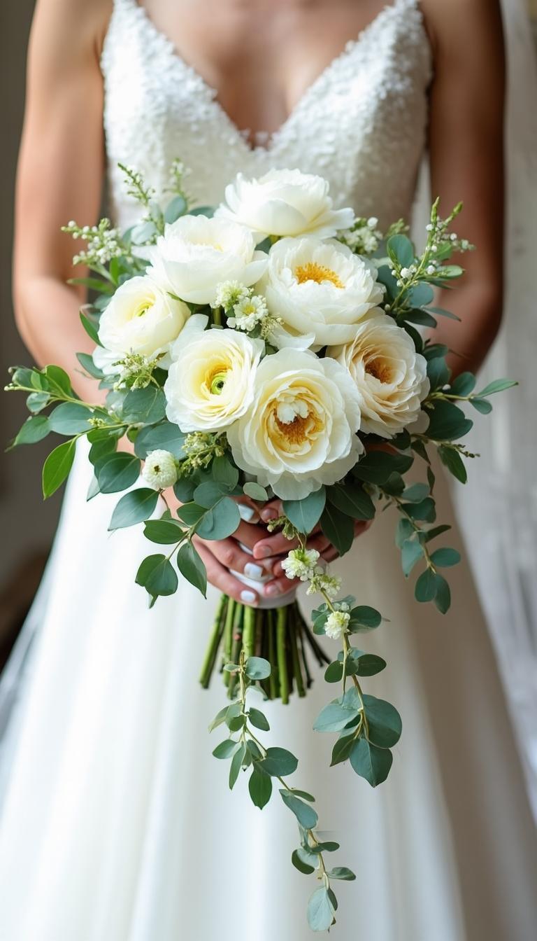 Bridal bouquet with peonies and roses