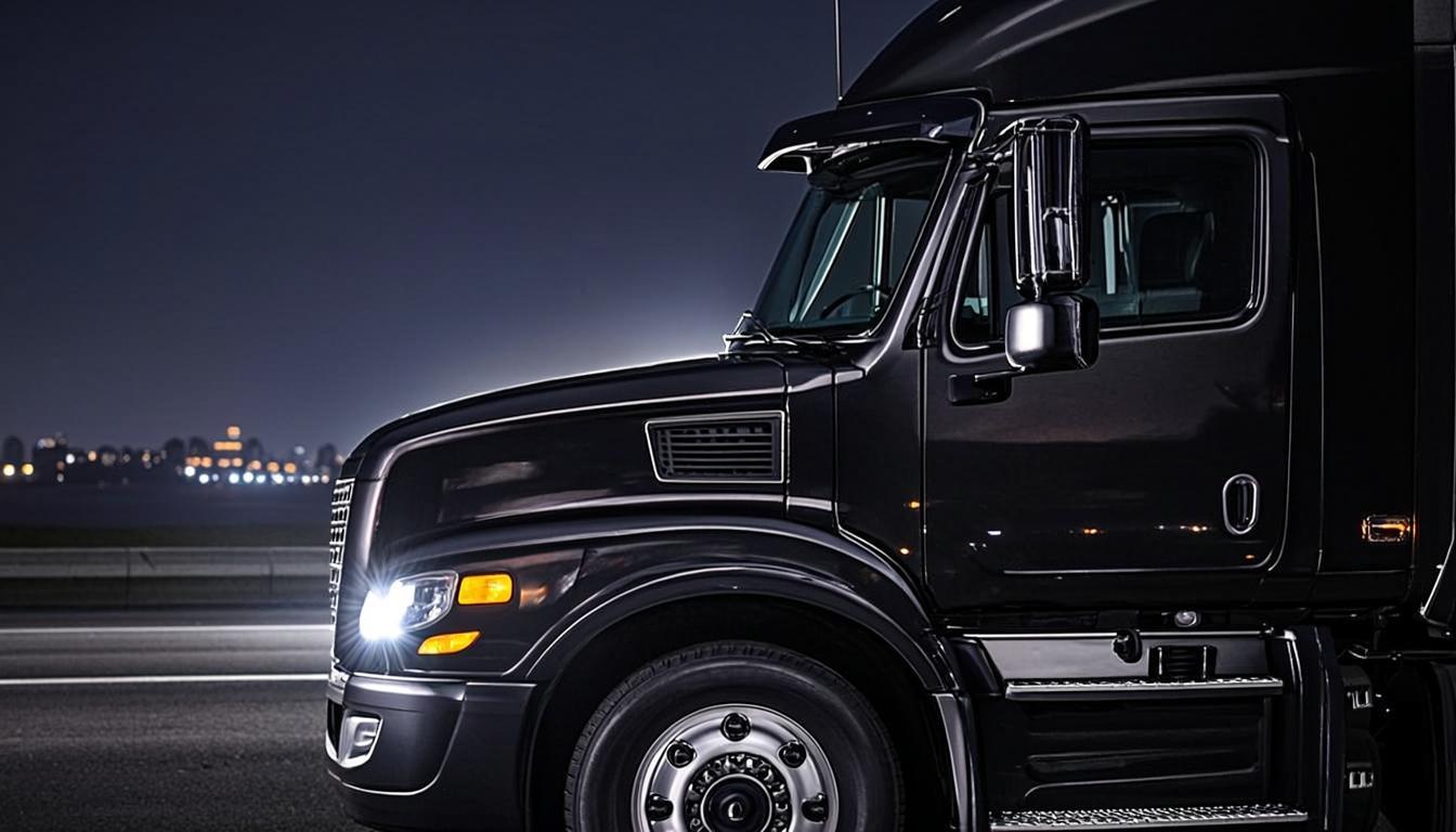 Truck cab on the road at night