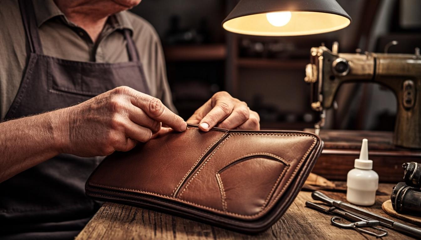 Artisan crafting leather in the VALERIUS atelier