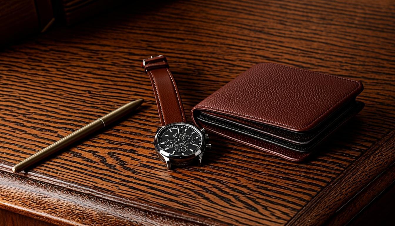 VALERIUS leather accessories on a refined desk