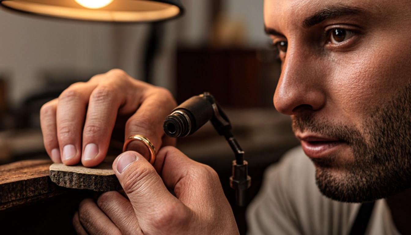 Master artisan polishing a ring in our Florence atelier