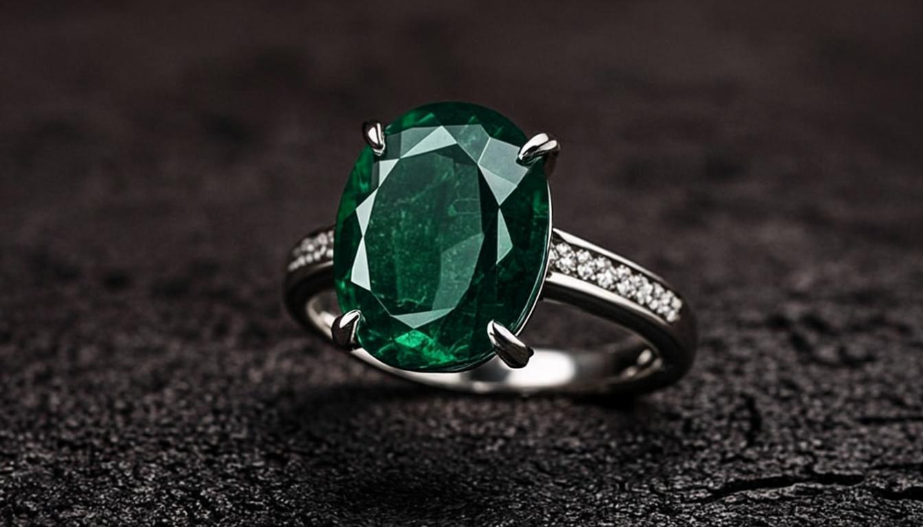 Emerald ring in dramatic spotlight