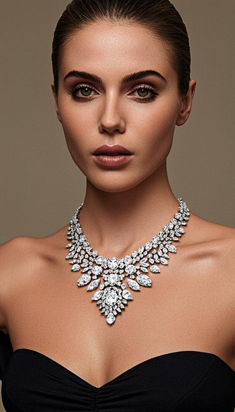 Elegant woman wearing the Côte d'Azur diamond necklace