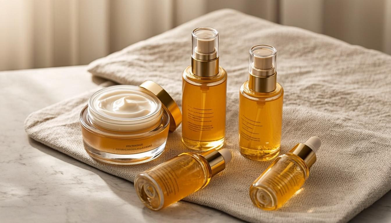 Premium skincare products arranged on marble