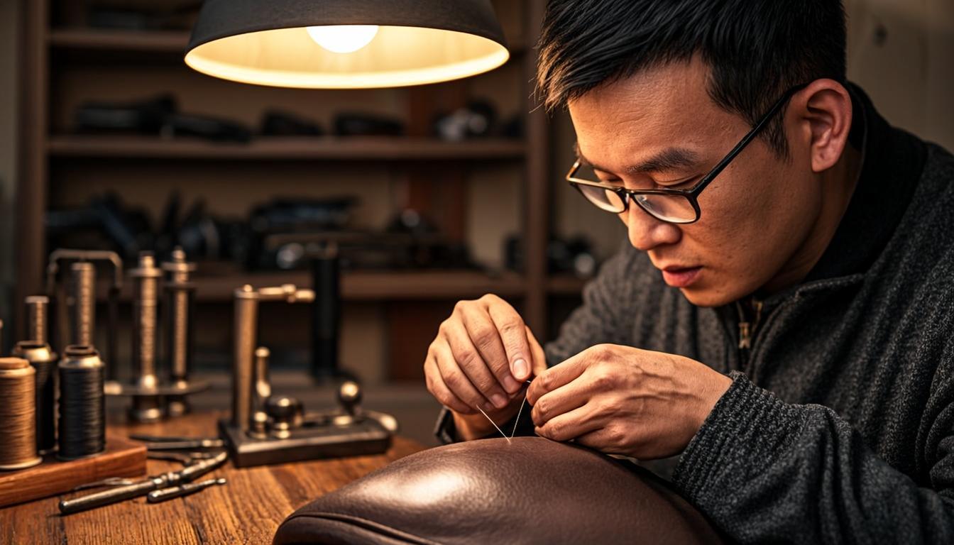 VALENTE workshop — hand-stitching a leather panel